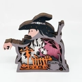 Detail of multi-layered laser-cut wooden Halloween witch decor with castle and pumpkins - Gray Witch