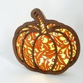 Lanterne citrouille de récolte en bois avec LED et motifs de vigne découpés au laser - Orange