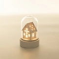 European wooden Christmas house night light with glass dome and warm LED glow - Log Cabin / White