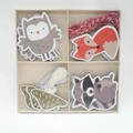Set di decorazioni natalizie in legno con gufo volpe e spago in una scatola di legno - Set Animali del Bosco (Include 4 Ciondoli + Cordino + Scatola in Legno)