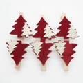 6er-Set hölzerne Weihnachtsbaum-Clips mit roter Beflockung und silbernem Glitzer-Dekor - Rot Silber Weihnachtsbaum Overlay Stil