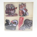 Weihnachtsanhänger aus Holz mit Eulen- und Fuchsmotiven im Set mit Geschenkbox - Tier Ornamente Set (Mit Holzbox)