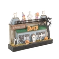 Halloween wooden graveside diner tabletop ornament with pumpkin and skull details - Haunted Diner House