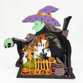 3D layered wooden Halloween witch silhouette table decor with pumpkin and castle - Black Witch