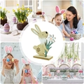 Décoration de Pâques lapin en bois avec fourrure pour table nordique - Ornement Lapin avec Fleur (FHJ-24031)