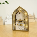 Détail de l'éclairage LED chaud dans l'arche décorative musulmane en bois découpé - Style Mosquée Bleu Foncé (KZ-24009)