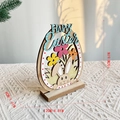 Décoration de Pâques en bois avec œuf LED et motif lapin, hauteur de 15 cm - Oeuf lapin