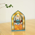 Détail de l'ornement musulman en bois LED avec motif mosquée et croissant de lune - 12x2.5x18 / Paysage de Désert à Croissant Bleu (KZ-24008)