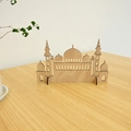 Detailed laser-cut wooden mosque ornament for Ramadan home decor on a natural wooden table - New Style (KZ-24019)