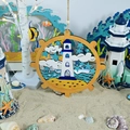 Decorazione da parete marina in legno con faro e timone in stile mediterraneo - 22.5*22.5*0.5cm / Faro