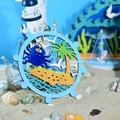 Decorazione marina in legno a forma di timone con granchio blu e palma tropicale - 22.5*22.5*0.5cm / Spiaggia