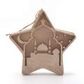 Eid Mubarak wooden star pendant with laser-cut mosque design and rustic hanging jute rope - Star Mosque Architecture Silhouette Style (KZ-23022)