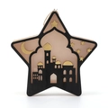 Wooden star pendant with golden mosque silhouette for Ramadan festive home decoration - Black Frame Moon Star Hollow Style (KZ-23024)
