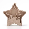 Star-shaped wooden Ramadan ornament with mosque silhouette and natural wood grain - Wooden Hollow Mosque Classic Style (KZ-23021)