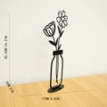 Sculpture florale en métal noir moderne de 40,5 cm de haut sur socle ovale - Style Combo Double Fleur (Vase 3)
