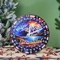 Retro American landscape wooden wall clock featuring snow mountains and lake scenery - Round Style / Circular Mountain