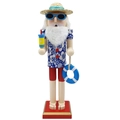 Detailansicht hawaiianischer Nussknacker im Strandoutfit mit Strohhut und Rettungsring - Blaues Blumenhemd Mit Rettungsring Stil (胡桃--045)