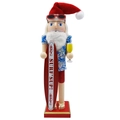 Detail eines hawaiianischen Nussknacker-Weihnachtsmanns mit Surfbrett und Sommerdrink - Weihnachtsmannmütze Mit Rotem Surfbrett Stil (胡桃-046)