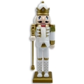 30cm Nussknacker König Soldat in Weiß und Gold mit Krone und Zepter für Weihnachten - 10x8x30cm / König mit Szepter (胡桃-016)