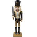 Schiaccianoci classico in legno nero e oro con spada e base dorata per decorazione - 10cm*8cm*36cm / Schiaccianoci-010 (Re con Spada)