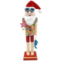 Hawaiianischer Nussknacker aus Holz mit Hawaiihemd, Seestern und Seepferdchen-Deko - Weihnachtsmannmütze Gelbes Hemd Mit Seestern Seepferdchen Stil (胡桃-048)