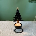 Black metal Christmas tree tea light holder with gold star and hollow star cutouts - Christmas Tree