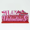 Detail of red glitter Happy Valentine's Day wood plaque with truck and heart design - HAPPY Truck Style (QR-23009)