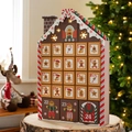 Adventskalender aus Holz im Lebkuchenhaus-Stil mit 24 Schubladen und warmem LED-Licht - 24-Tage Lebkuchenhaus-Stil