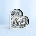 Decoración de corazón de madera multicapa con silueta de madre y escena urbana para mamá - Color Original
