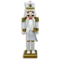 30cm Nussknacker-Soldat Figur in Weiß-Gold mit Schwert und goldenem Sockel - 10x8x30cm / Soldat mit Schwert (胡桃-013)