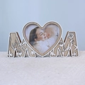 Detail of wooden MOM heart photo frame with delicate floral cutout patterns for home decor - MOM Letter Style 03 (MAM Letter 03)