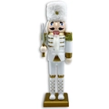 30cm Nussknacker-Soldat in Weiß und Gold mit Schwert und Pelzmütze Dekofigur - 10x8x30cm / König mit Schwert (胡桃-015)
