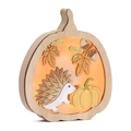 Luce a forma di zucca in legno con riccio e foglie d'acero per l'arredamento d'autunno - Zucca