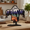 Mehrschichtige Halloween Holzdeko in Geisterform mit Kürbis- und Waldmotiven für Tisch - Gespenst Kürbis Stil (WS-25037)