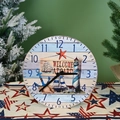 Retro nautical wood wall clock with lighthouse design and Welcome Aboard text - Round Style / Anchor Circle