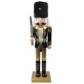 Schiaccianoci soldato nero e oro con cappello di peluche e spada d'argento decorativa - 10cm*8cm*36cm / Schiaccianoci-008 (Soldato con Spada)