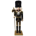 Soldatino schiaccianoci decorativo nero e oro con cappello di pelliccia e ascia d'oro - 10cm*8cm*36cm / Schiaccianoci-009 (Soldato con Ascia)