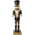 Nutcracker soldier figure in black and gold uniform holding a small golden drum - 10cm*8cm*36cm / Nutcracker-012 (Soldier with Drum)