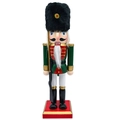 Soldat casse-noisette traditionnel de 25,5 cm en bois avec uniforme vert et bonnet en fourrure - Style Soldat avec Bonnet de Fourrure & Perche (Hu Tao-041)