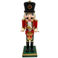 Casse-noisette tambour de 25,5cm en bois, décor de Noël classique en uniforme rouge - Style Tambour Rouge & Vert (Hu Tao-042)
