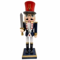 25.5cm Nutcracker soldier wooden ornament with blue uniform and silver sword - Soldier Style with Sword & Blue Pants (Hu Tao-043)