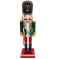 Nutcracker soldier figure in green uniform with gold sword and red base, 25.5cm tall - Soldier Style with Sword & Red Pants (Hu Tao-044)