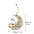 Detailed view of Eid moon pendant dimensions with laser-cut wood patterns and jute rope - Moon Mosque Style (KZ-23056)