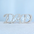Wooden Mother's Day DAD desk ornament with white I love you script on natural wood base - DAD Letter