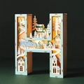 Detail of letter H wooden LED light featuring a 3D winter village scene with snowy trees - Letter H