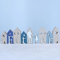 Décoration de fête des pères en bois avec silhouette bleue de père et enfant - Style de Lettre Father