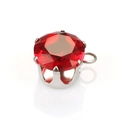 Macro shot of a red round faceted gemstone pendant with silver six-prong setting detail - 8mm / Red