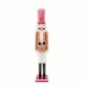 Schiaccianoci re tradizionale in legno da 60 cm rosa con dettagli a quadri - Soldato Plaid Rosa (HT-2606)