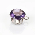 DIY purple cubic zirconia charm with silver crown-shaped six-prong metal setting - 8mm / Purple