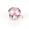 Sparkling pink cubic zirconia pendant with silver six-prong crown setting for jewelry - 8mm / Pink